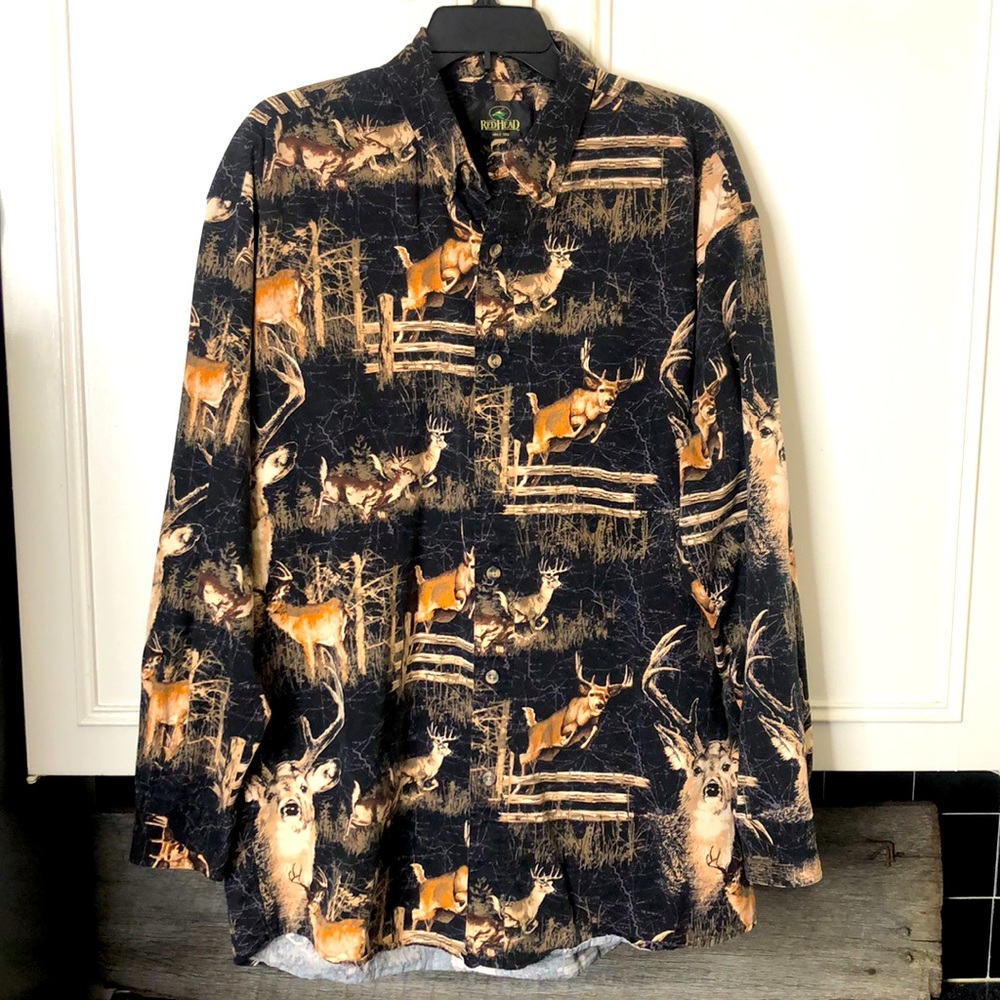 Mens RedHead Shirt Long Sleeve Button Up Black Deer Hunting Shirt Size XL